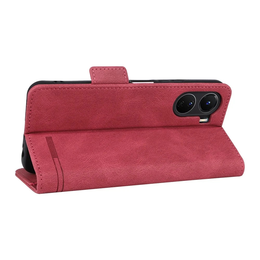 For vivo Y16 4G PU Leather Anti-drop Case Hardware Decor Dual Magnetic Clasp Wallet Stand Phone Cover - Rose - 4