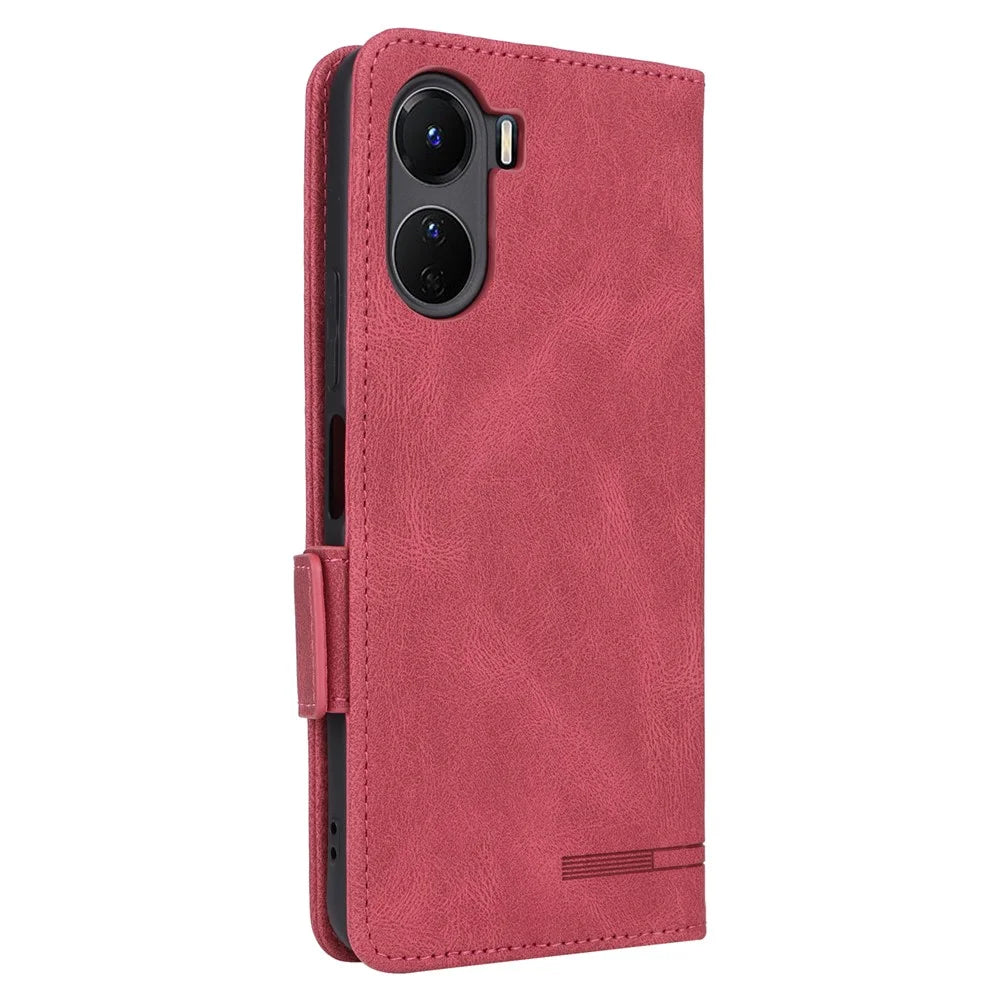 For vivo Y16 4G PU Leather Anti-drop Case Hardware Decor Dual Magnetic Clasp Wallet Stand Phone Cover - Rose - 6