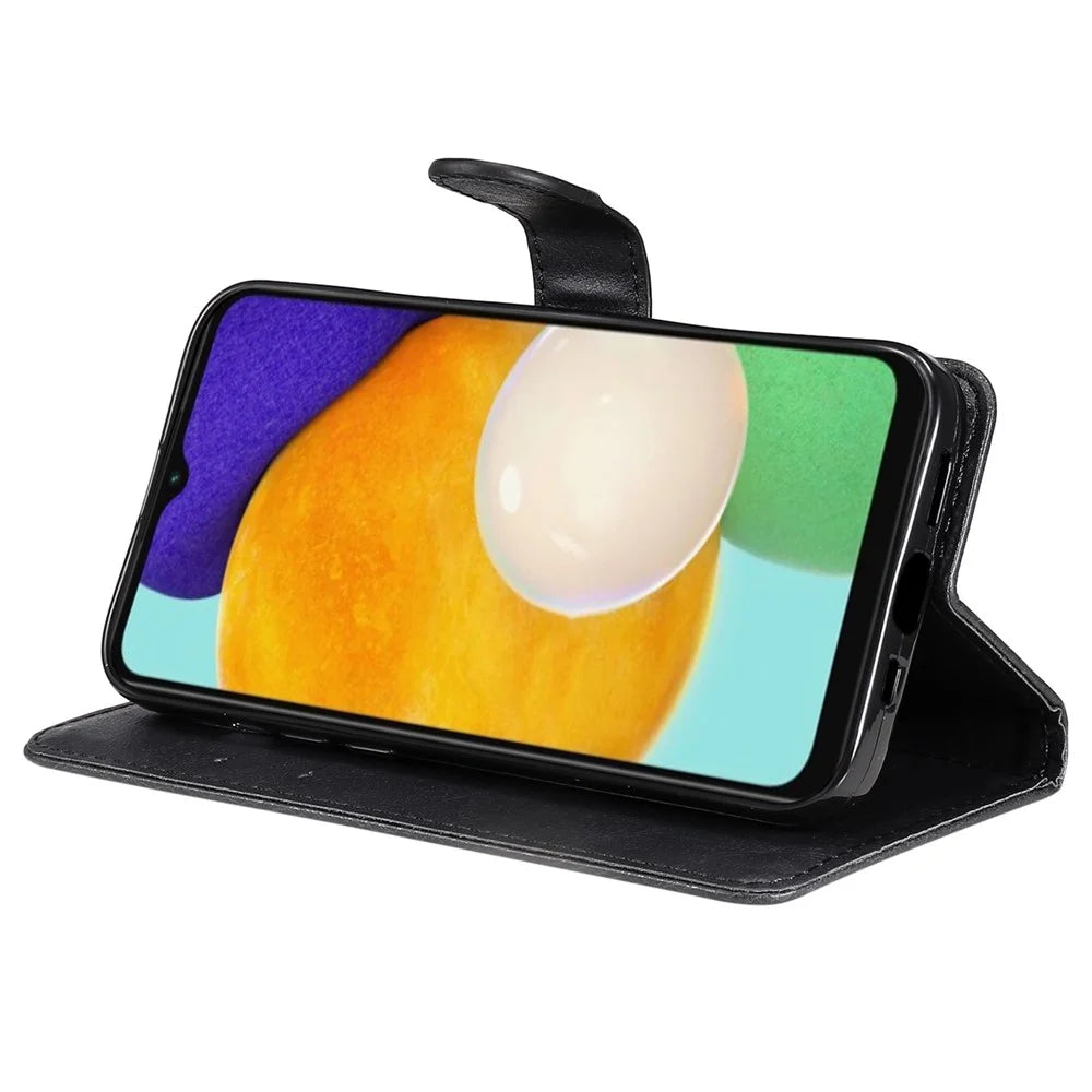 For Samsung Galaxy A34 5G Case Solid Color Leather Mobile Cover Wallet Stand with Strap - Black - 3