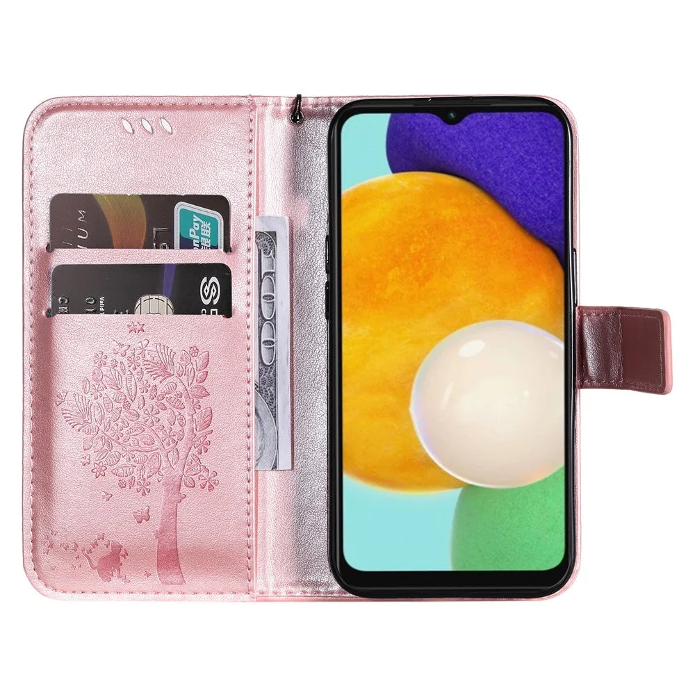For Samsung Galaxy A34 5G Phone Case with Stand Cat Tree Pattern Leather Wallet Mobile Cover - Rose Gold - 2