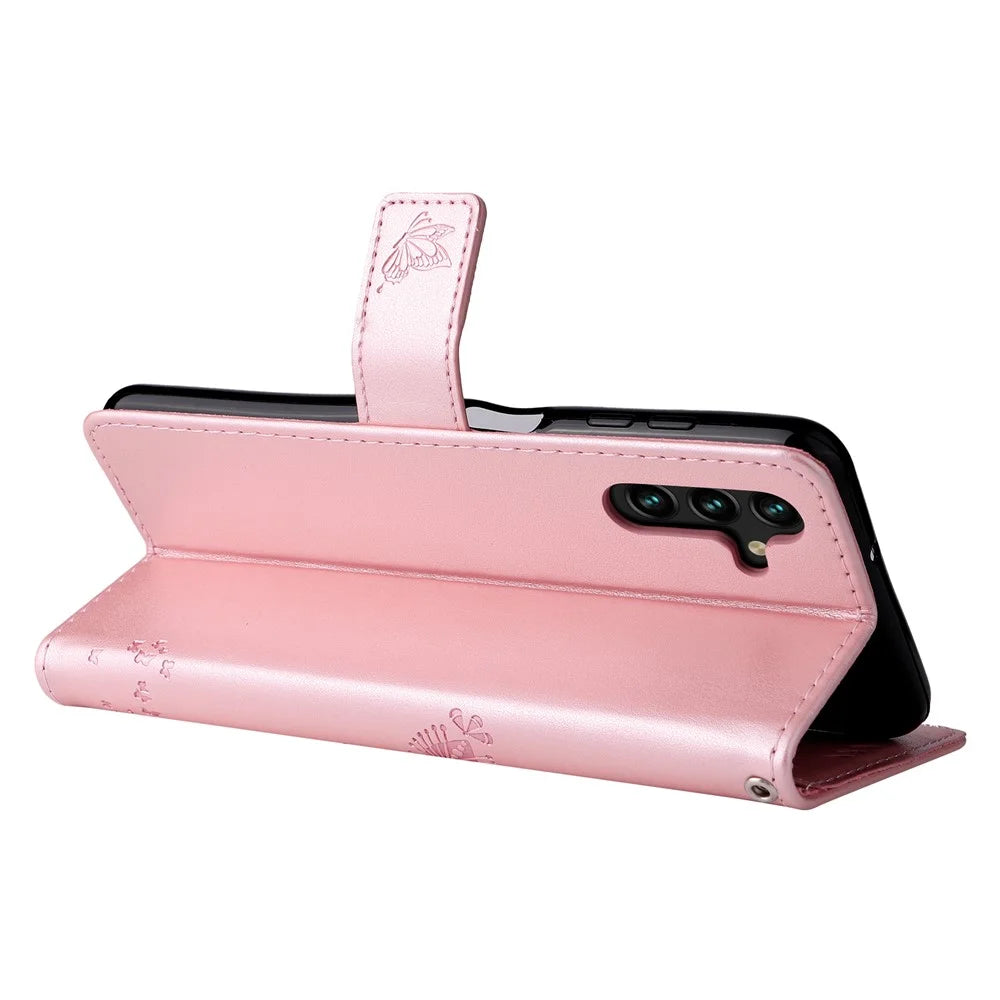 For Samsung Galaxy A34 5G Phone Case with Stand Cat Tree Pattern Leather Wallet Mobile Cover - Rose Gold - 4