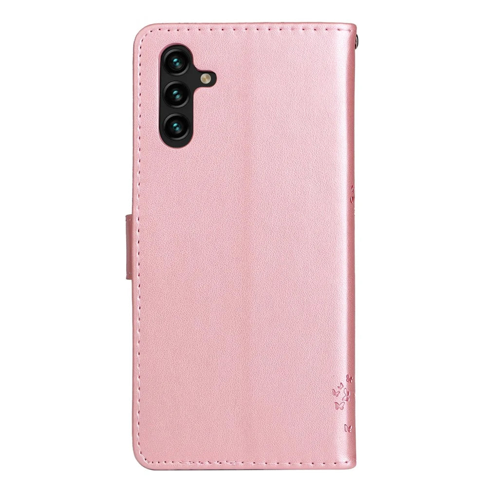 For Samsung Galaxy A34 5G Phone Case with Stand Cat Tree Pattern Leather Wallet Mobile Cover - Rose Gold - 7