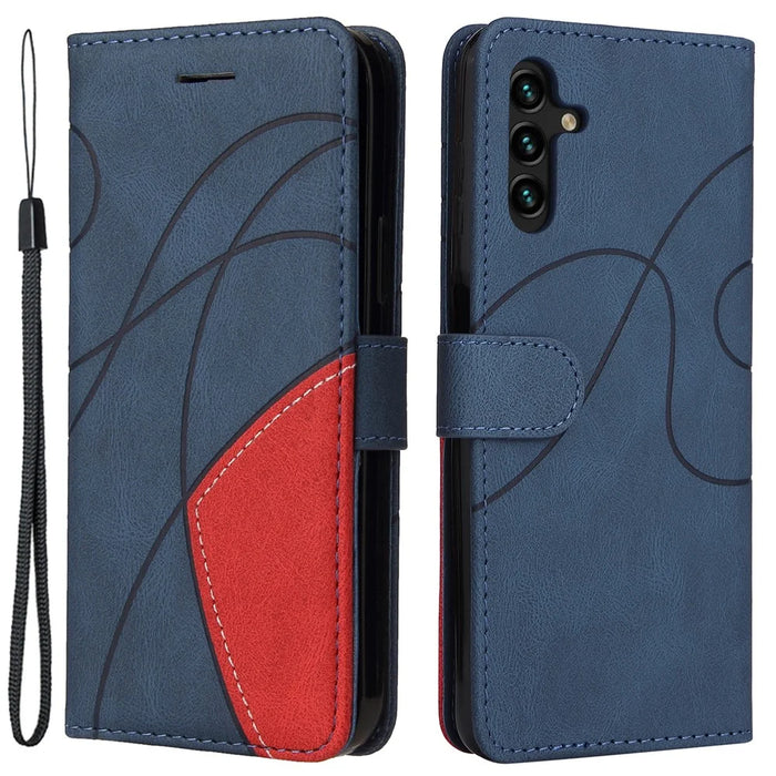 For Samsung Galaxy A34 5G Leather Case Wallet Stand Color Splicing Phone Cover - Blue - 1