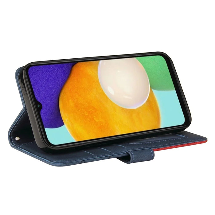 For Samsung Galaxy A34 5G Leather Case Wallet Stand Color Splicing Phone Cover - Blue - 3