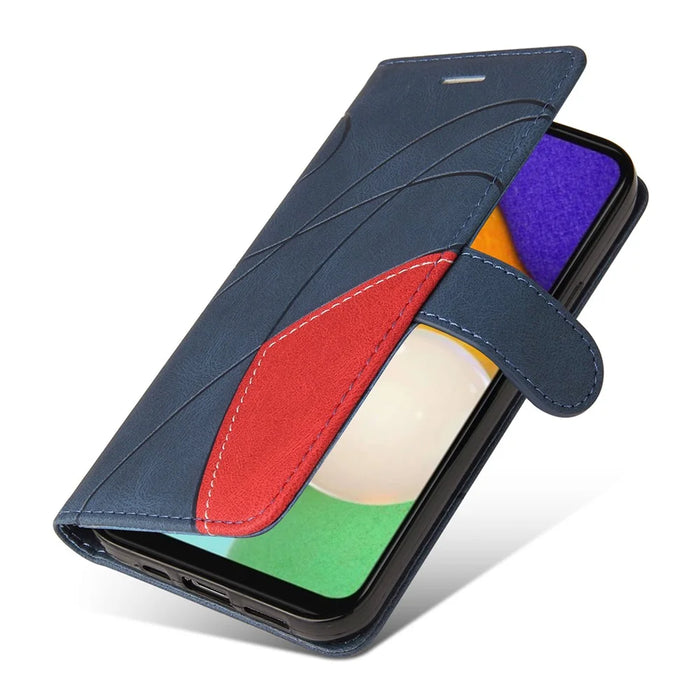 For Samsung Galaxy A34 5G Leather Case Wallet Stand Color Splicing Phone Cover - Blue - 5