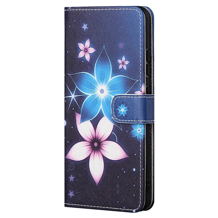 For Google Pixel 7a PU Leather Flip 3D Pattern Printing Phone Case Cross Texture Magnetic Closure Stand Folio Cover - Blue Flower - 5