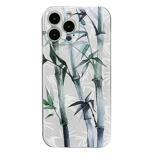 For iPhone 14 Pro Ink Painting Bamboo Pattern Precise Cutout Phone Case 1.5mm Thickness Shockproof TPU Cover - 1