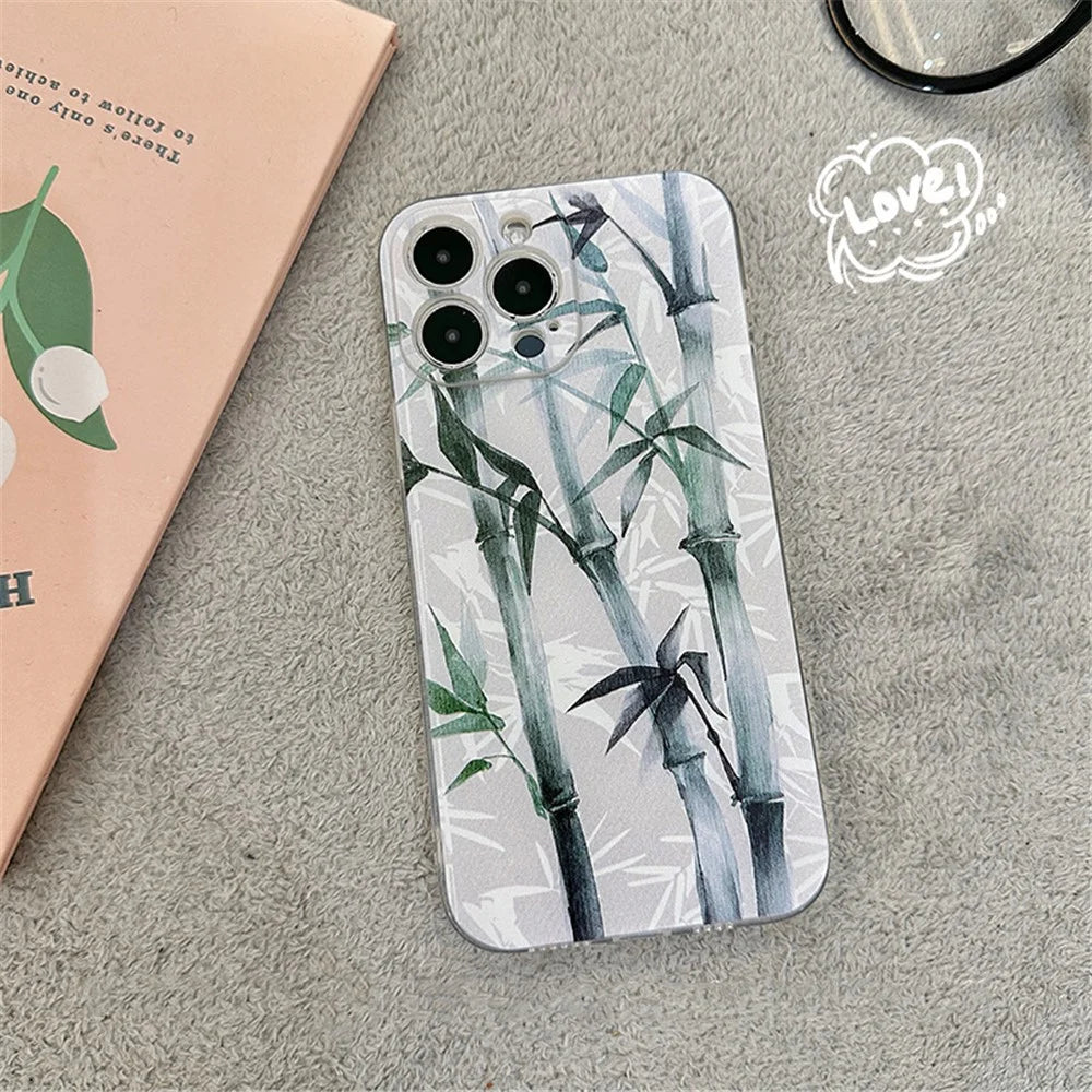 For iPhone 14 Pro Ink Painting Bamboo Pattern Precise Cutout Phone Case 1.5mm Thickness Shockproof TPU Cover - 2