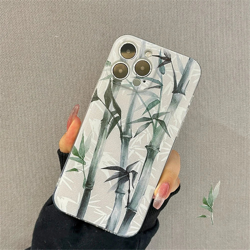For iPhone 14 Pro Ink Painting Bamboo Pattern Precise Cutout Phone Case 1.5mm Thickness Shockproof TPU Cover - 3