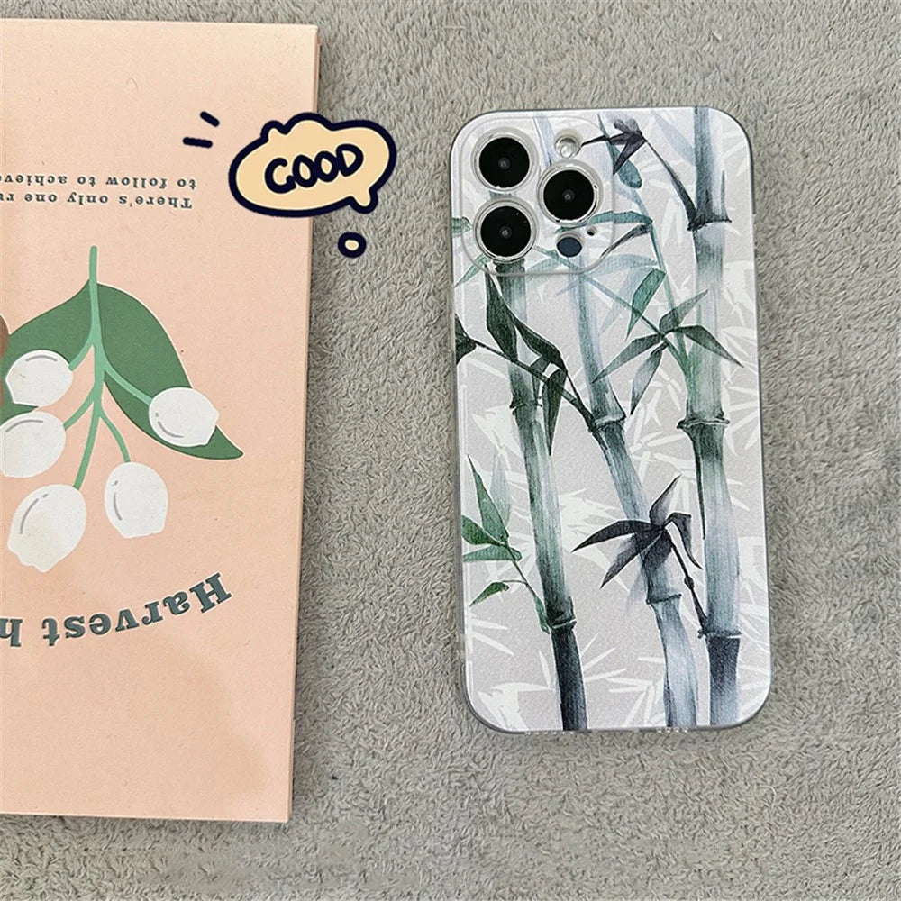 For iPhone 14 Pro Ink Painting Bamboo Pattern Precise Cutout Phone Case 1.5mm Thickness Shockproof TPU Cover - 4