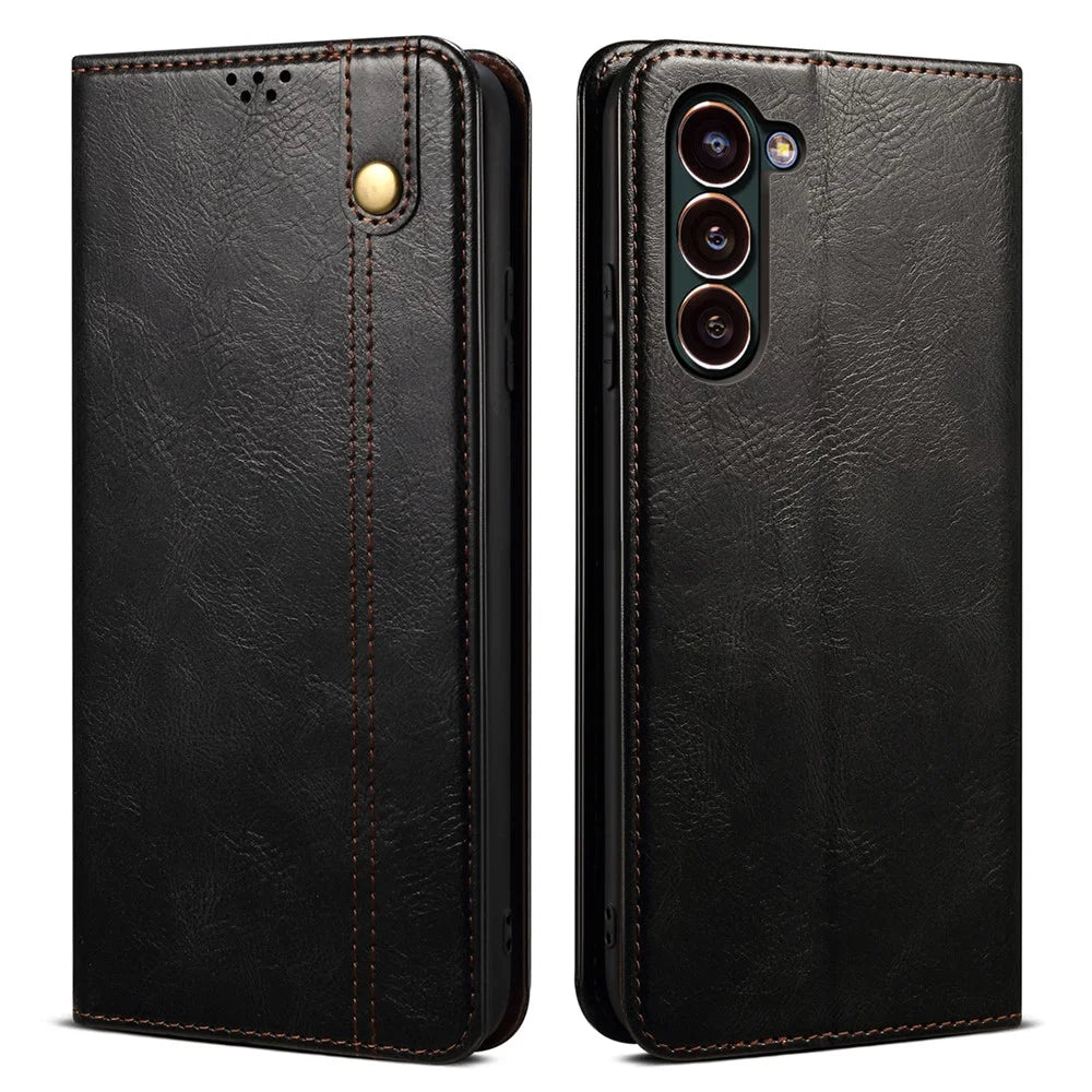 For Samsung Galaxy S23 Waxy Crazy Horse Texture PU Leather Phone Case Drop-proof Flip Stand Wallet Cover - Black - 1