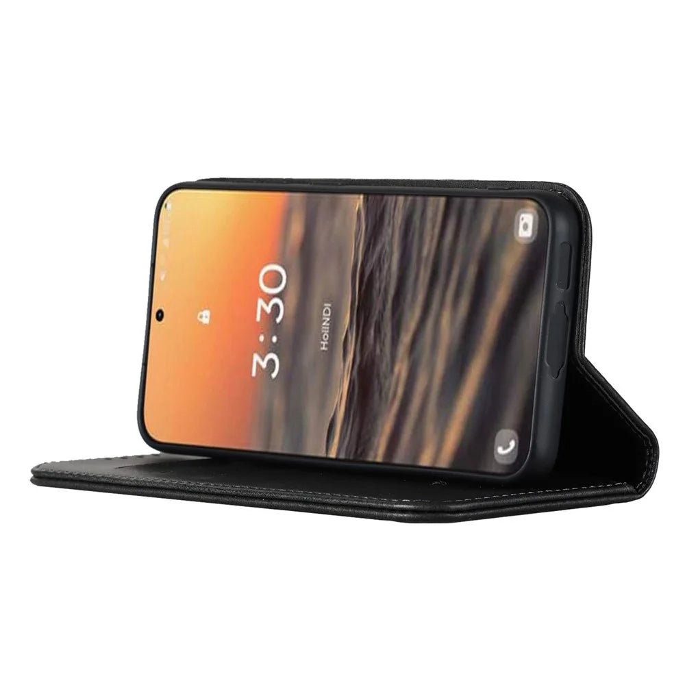 For Samsung Galaxy S23 Calf Texture PU Leather Case Magnetic Auto-absorbed Stand Wallet Phone Cover - Black - 4