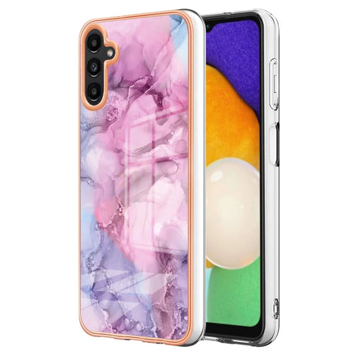 For Samsung Galaxy A34 5G YB IMD Series-16 Style E Drop-proof Electroplating Frame TPU Cover 2.0mm IMD Marble Pattern Cell Phone Case - Rose - 1
