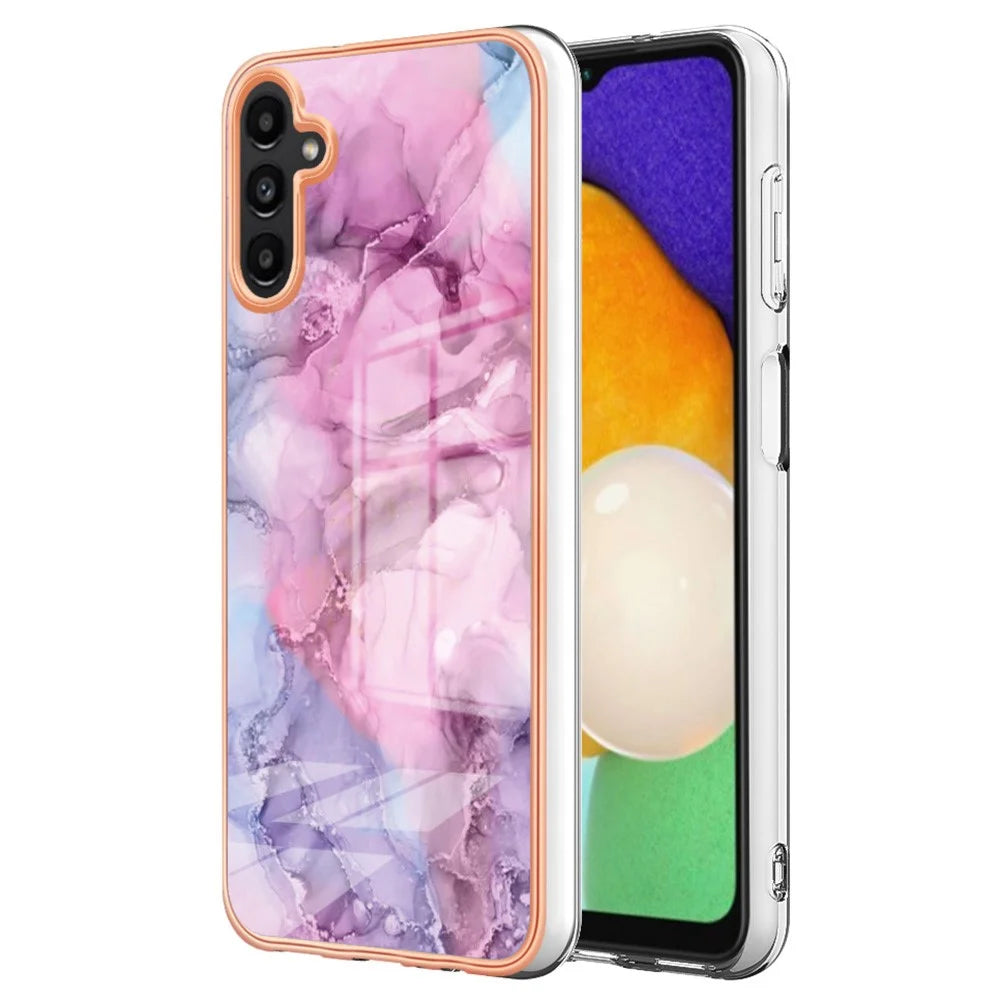 For Samsung Galaxy A34 5G YB IMD Series-16 Style E Drop-proof Electroplating Frame TPU Cover 2.0mm IMD Marble Pattern Cell Phone Case - Rose - 1