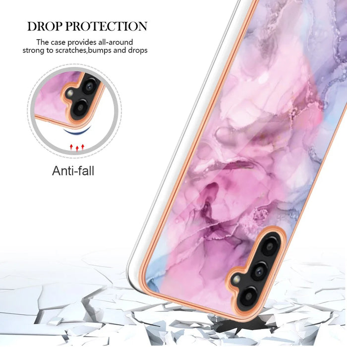 For Samsung Galaxy A34 5G YB IMD Series-16 Style E Drop-proof Electroplating Frame TPU Cover 2.0mm IMD Marble Pattern Cell Phone Case - Rose - 5