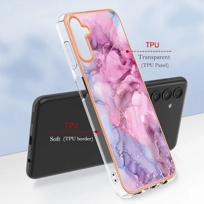 For Samsung Galaxy A34 5G YB IMD Series-16 Style E Drop-proof Electroplating Frame TPU Cover 2.0mm IMD Marble Pattern Cell Phone Case - Rose - 6