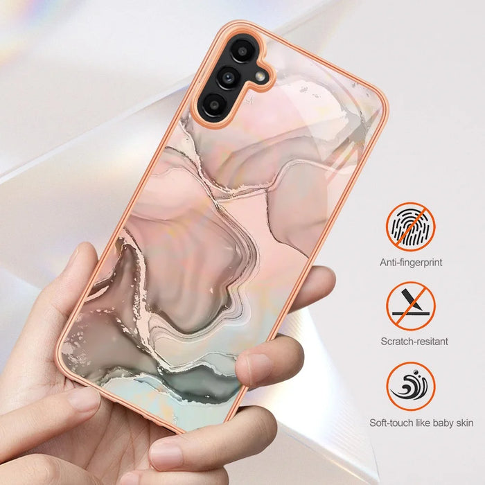 For Samsung Galaxy A34 5G YB IMD Series-16 Style E Drop-proof Electroplating Frame TPU Cover 2.0mm IMD Marble Pattern Cell Phone Case - Rose - 7
