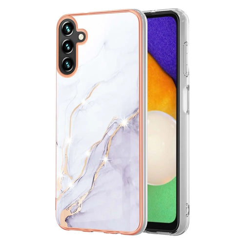 For Samsung Galaxy A34 5G TPU Case with IMD Marble Pattern Electroplated Back Cover - White 006 - 1