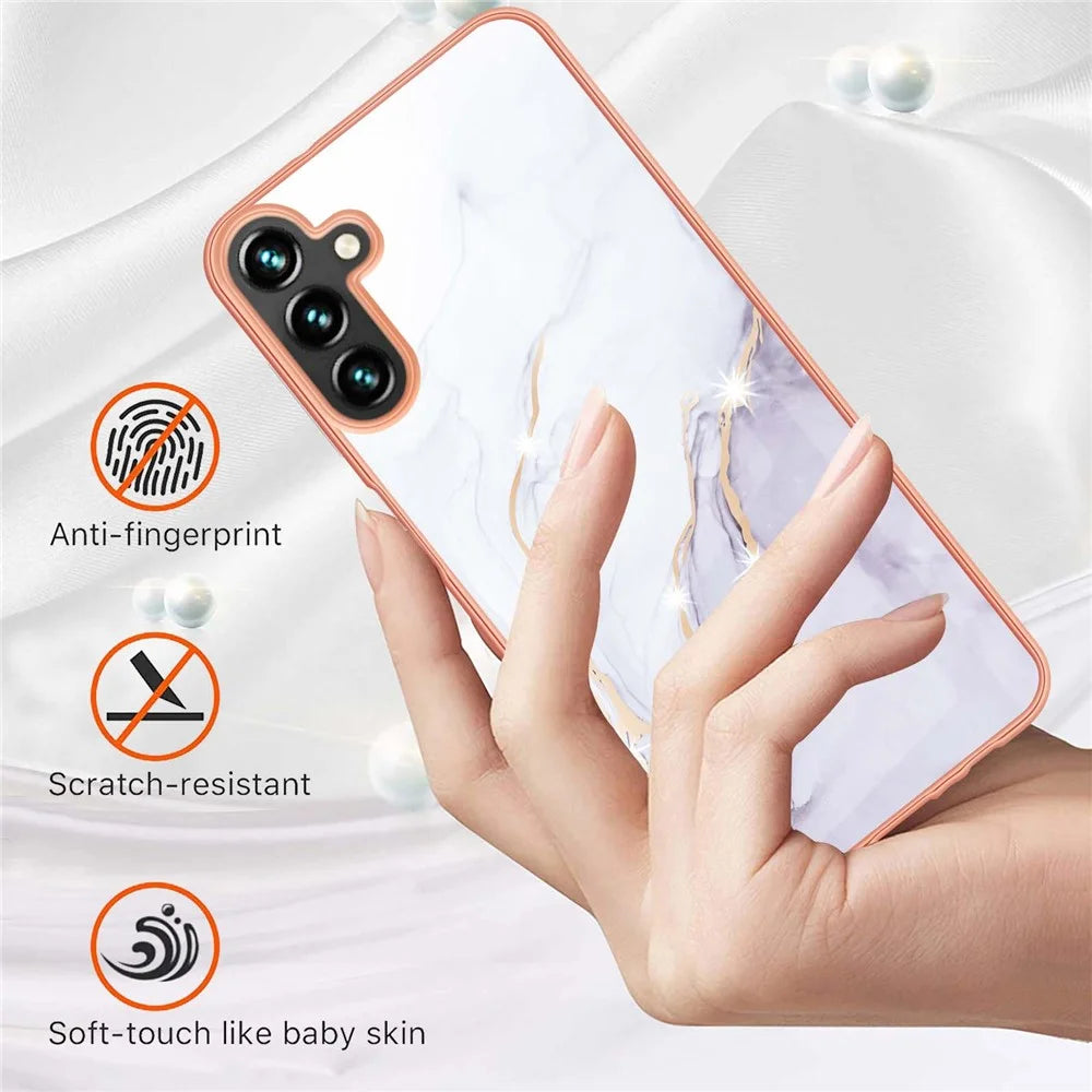 For Samsung Galaxy A34 5G TPU Case with IMD Marble Pattern Electroplated Back Cover - White 006 - 2