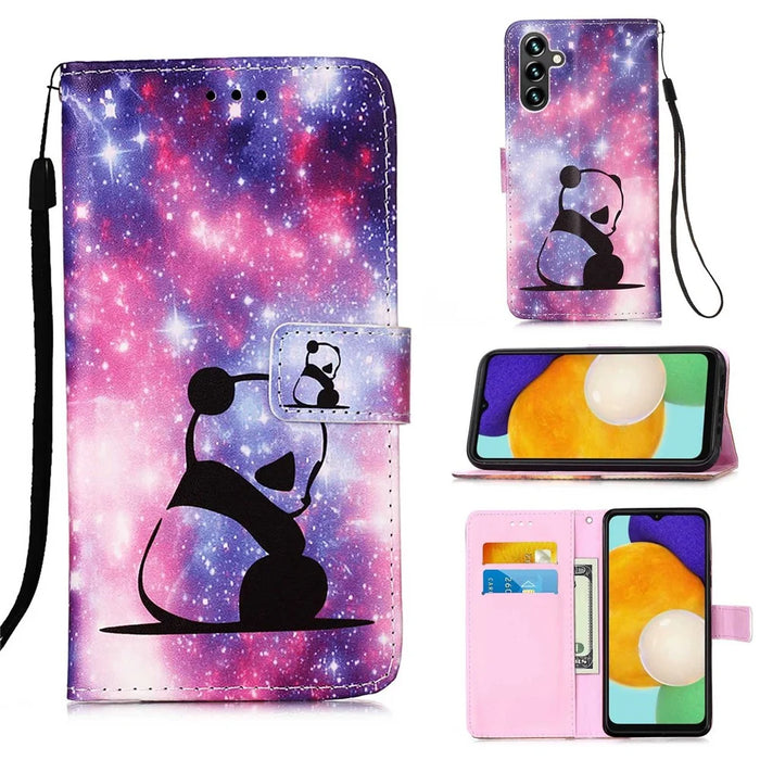 For Samsung Galaxy A54 5G Leather Case with Strap and Card Holder Pattern Printing Phone Stand Cover - Baby Panda - 4