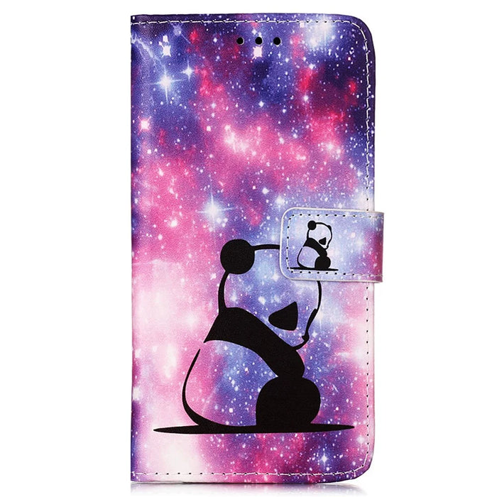 For Samsung Galaxy A54 5G Leather Case with Strap and Card Holder Pattern Printing Phone Stand Cover - Baby Panda - 5