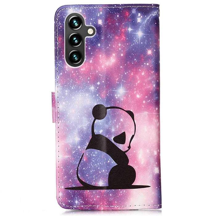 For Samsung Galaxy A54 5G Leather Case with Strap and Card Holder Pattern Printing Phone Stand Cover - Baby Panda - 6