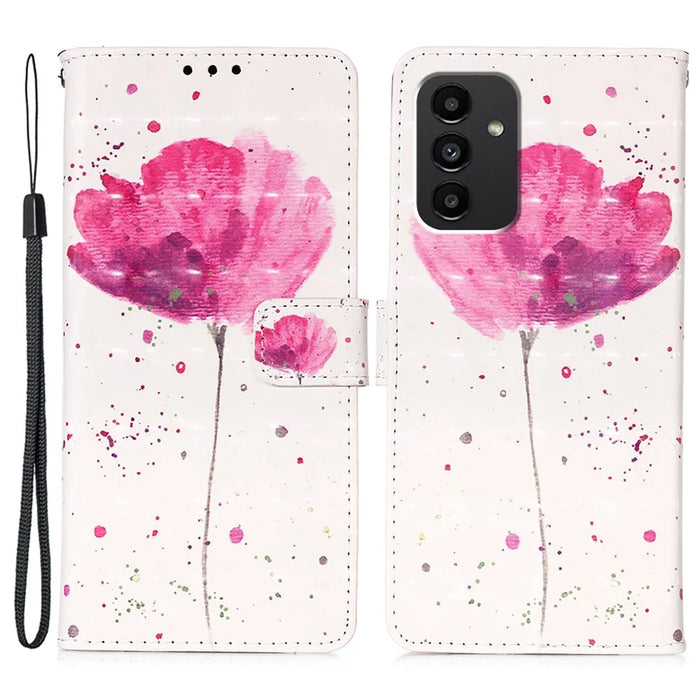 For Samsung Galaxy A54 5G Leather Case 3D Pattern Printing Wallet Stand Mobile Cover with Strap - Flower - 1