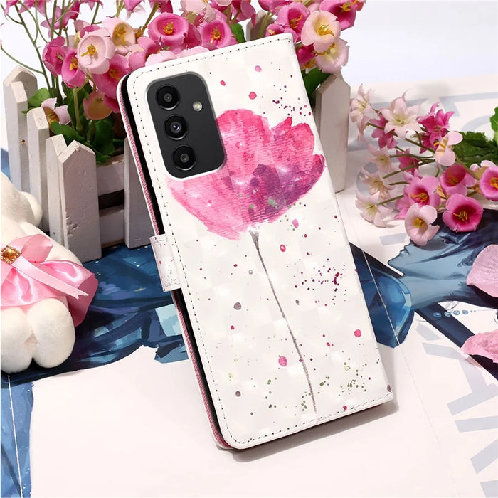 For Samsung Galaxy A54 5G Leather Case 3D Pattern Printing Wallet Stand Mobile Cover with Strap - Flower - 5