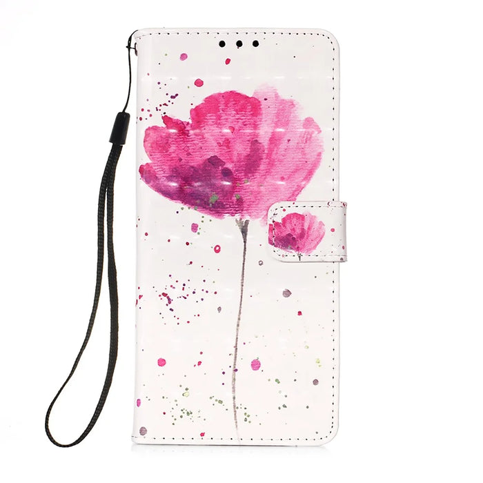 For Samsung Galaxy A54 5G Leather Case 3D Pattern Printing Wallet Stand Mobile Cover with Strap - Flower - 6