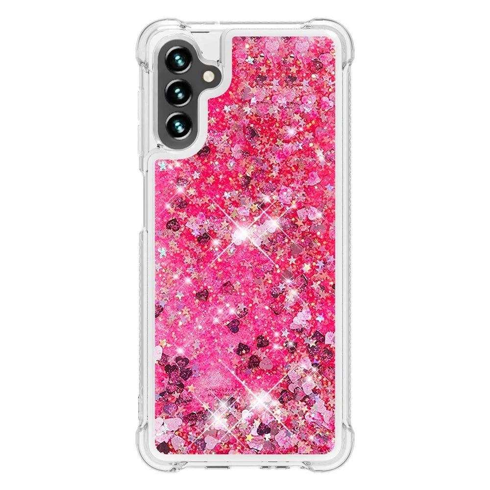 For Samsung Galaxy A54 5G TPU Case Glitter Quicksand Shockproof Phone Back Cover - Pink  /  Hearts - 2