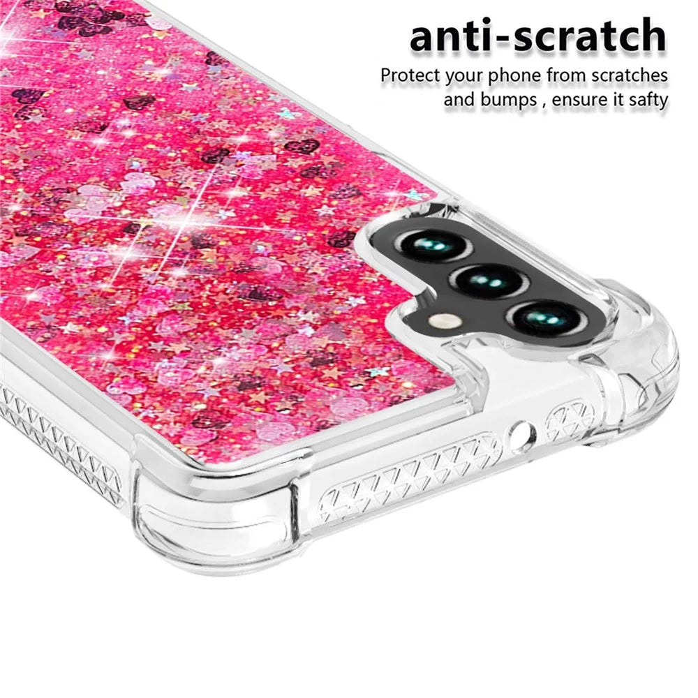 For Samsung Galaxy A54 5G TPU Case Glitter Quicksand Shockproof Phone Back Cover - Pink  /  Hearts - 3