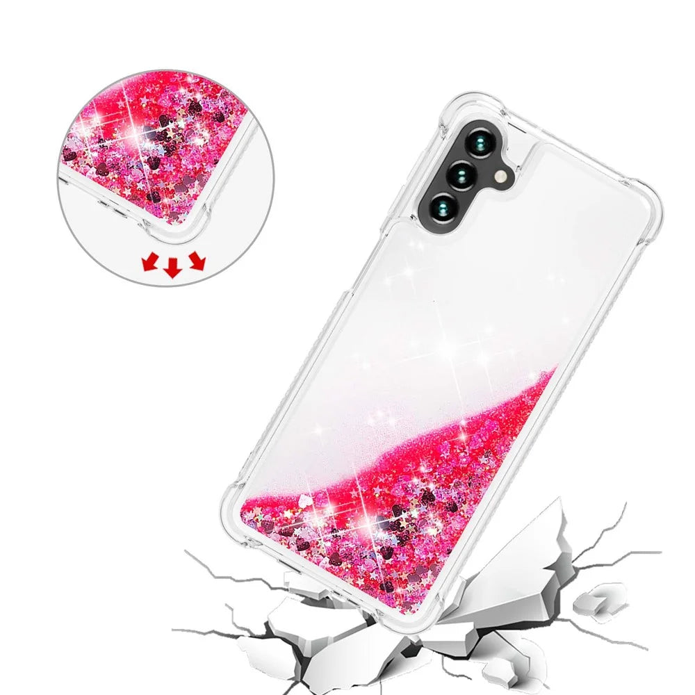 For Samsung Galaxy A54 5G TPU Case Glitter Quicksand Shockproof Phone Back Cover - Pink  /  Hearts - 4