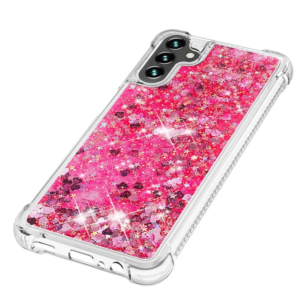 For Samsung Galaxy A54 5G TPU Case Glitter Quicksand Shockproof Phone Back Cover - Pink  /  Hearts - 5