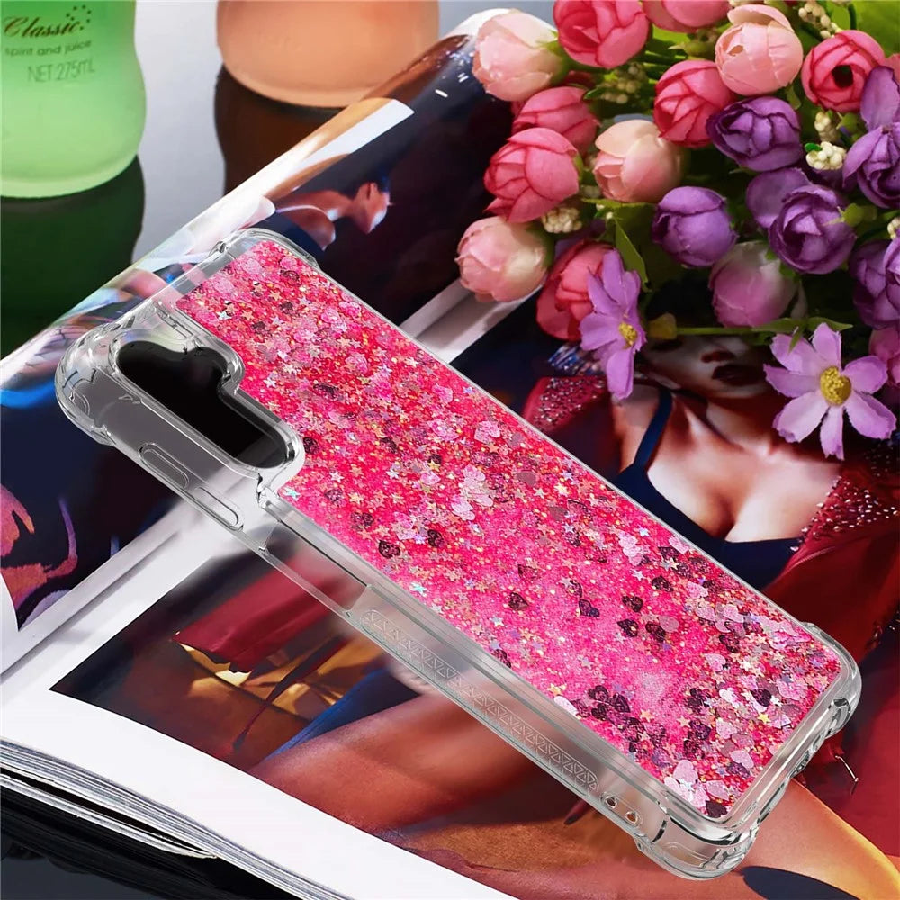 For Samsung Galaxy A54 5G TPU Case Glitter Quicksand Shockproof Phone Back Cover - Pink  /  Hearts - 6