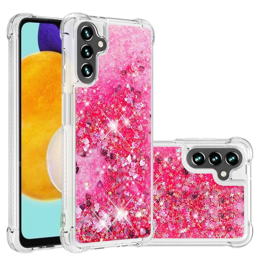 For Samsung Galaxy A54 5G TPU Case Glitter Quicksand Shockproof Phone Back Cover - Pink  /  Hearts - 7