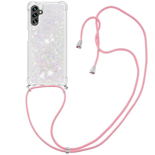 For Samsung Galaxy A54 5G TPU Case Quicksand Design Phone Cover with Lanyard - Laser  /  Hearts - 1