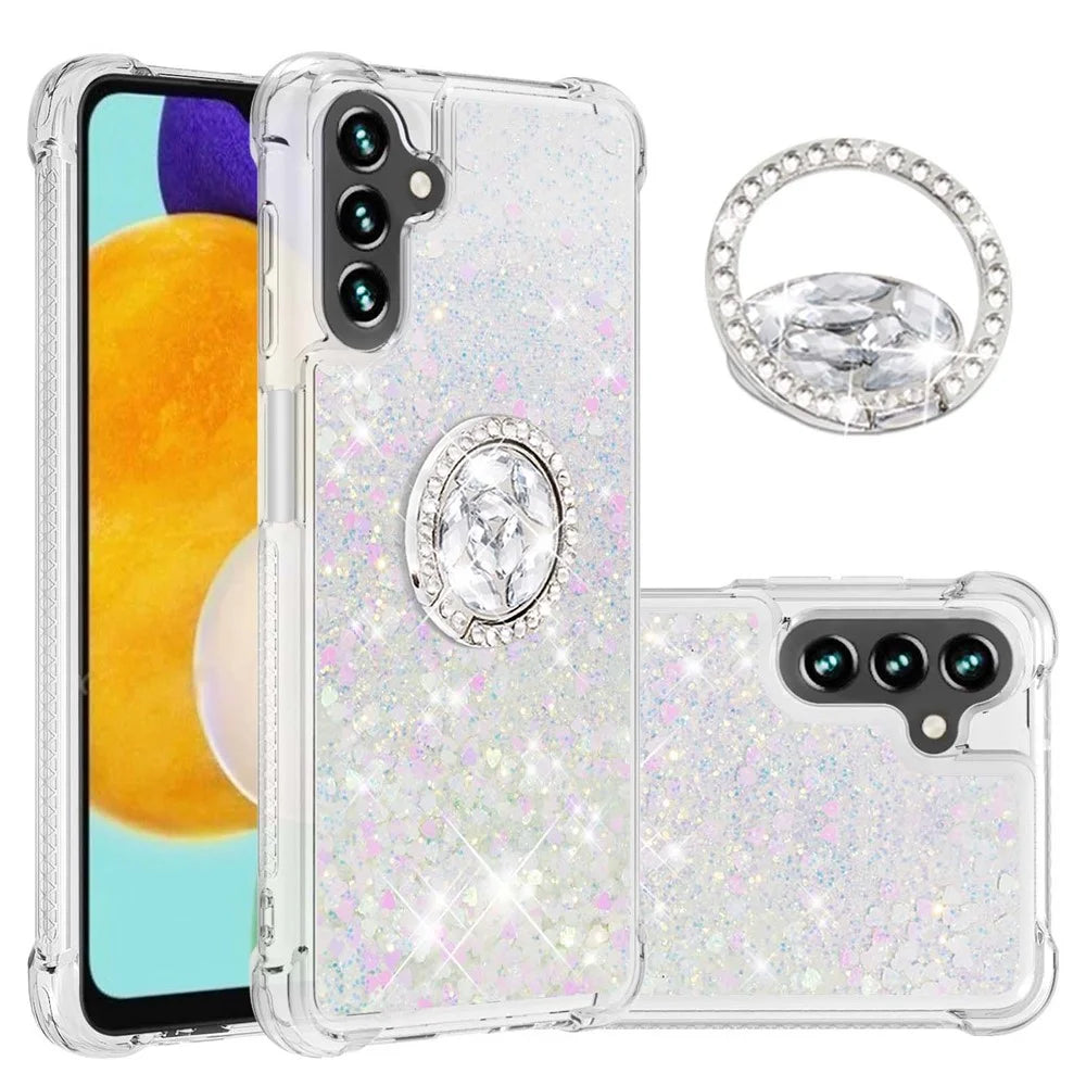 For Samsung Galaxy A54 5G TPU Case with Kickstand Quicksand Shockproof Cover - Laser  /  Hearts - 2