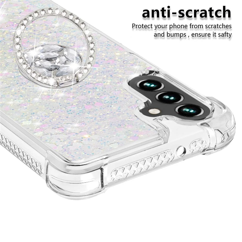 For Samsung Galaxy A54 5G TPU Case with Kickstand Quicksand Shockproof Cover - Laser  /  Hearts - 4