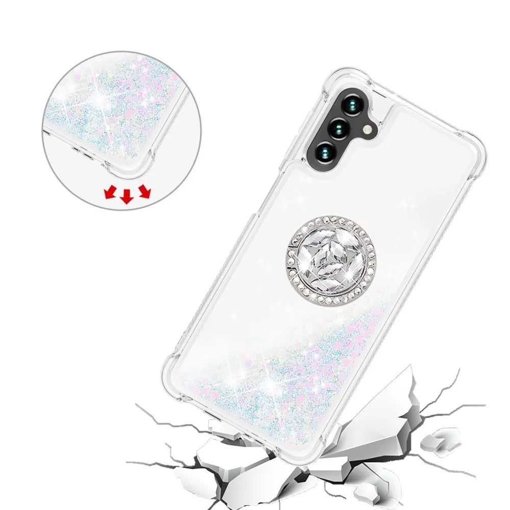For Samsung Galaxy A54 5G TPU Case with Kickstand Quicksand Shockproof Cover - Laser  /  Hearts - 5