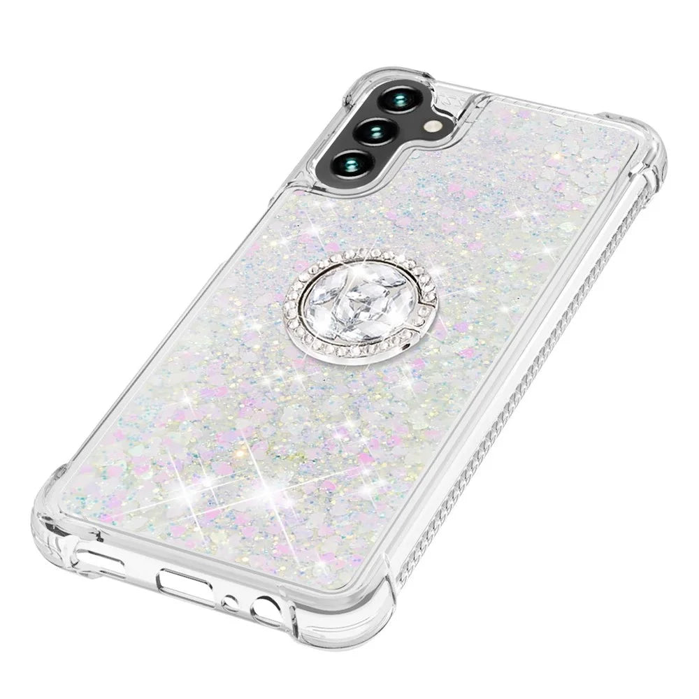 For Samsung Galaxy A54 5G TPU Case with Kickstand Quicksand Shockproof Cover - Laser  /  Hearts - 6