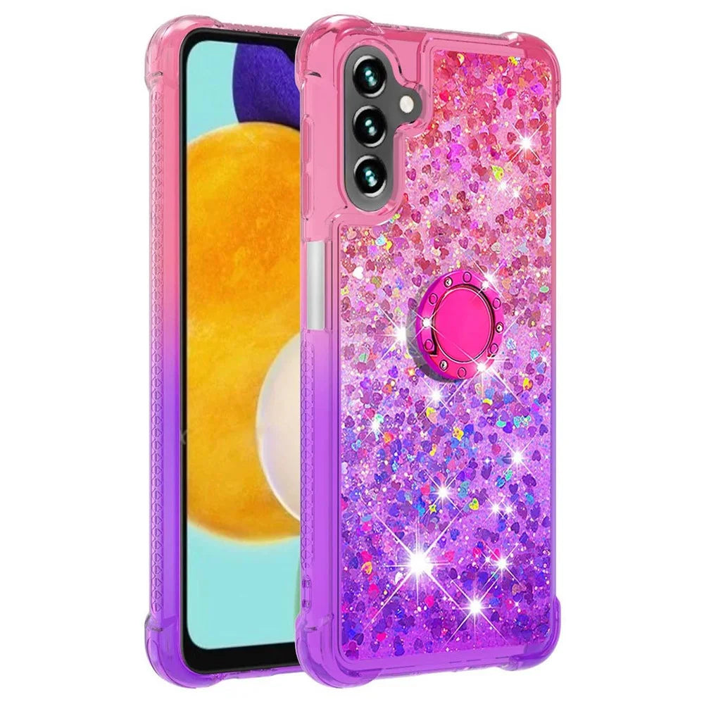 TPU Phone Case For Samsung Galaxy A54 5G TPU Case with Kickstand Gradiant Quicksand Shockproof Cover - Pink  /  Purple - 1