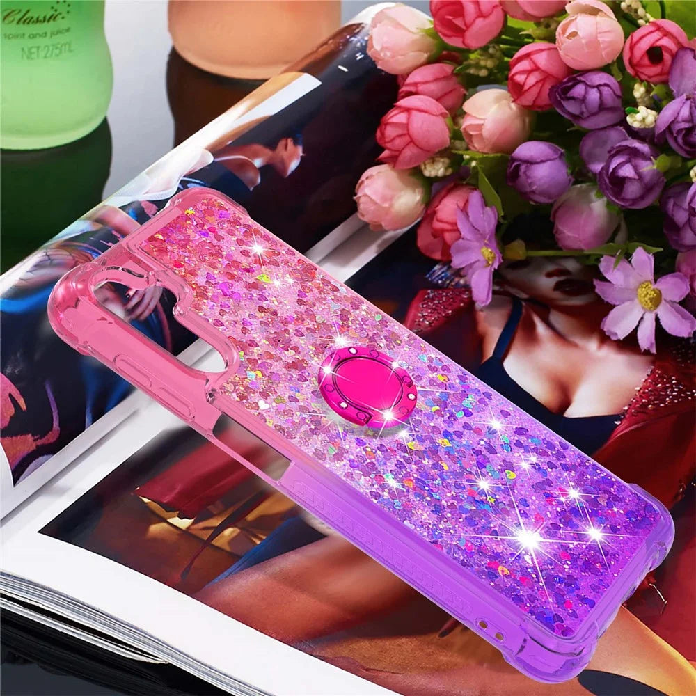 TPU Phone Case For Samsung Galaxy A54 5G TPU Case with Kickstand Gradiant Quicksand Shockproof Cover - Pink  /  Purple - 6