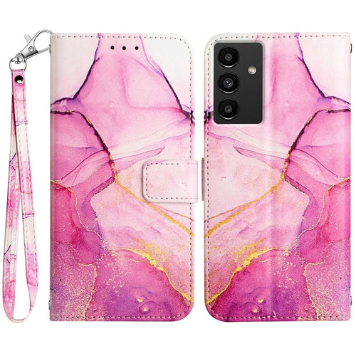For Samsung Galaxy A54 5G Case with Strap Marble Pattern Leather Phone Cover Card Holder - Pink  /  Purple  /  Gold 001 - 1