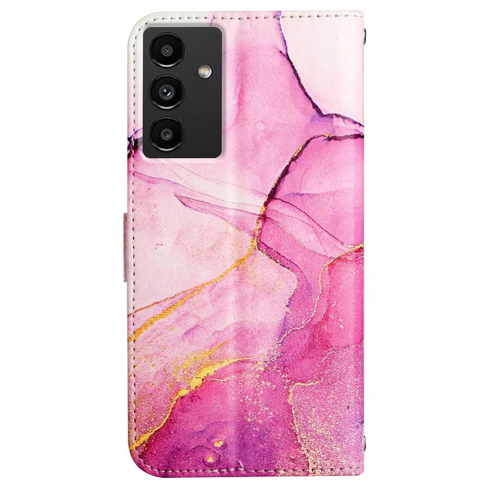 For Samsung Galaxy A54 5G Case with Strap Marble Pattern Leather Phone Cover Card Holder - Pink  /  Purple  /  Gold 001 - 6