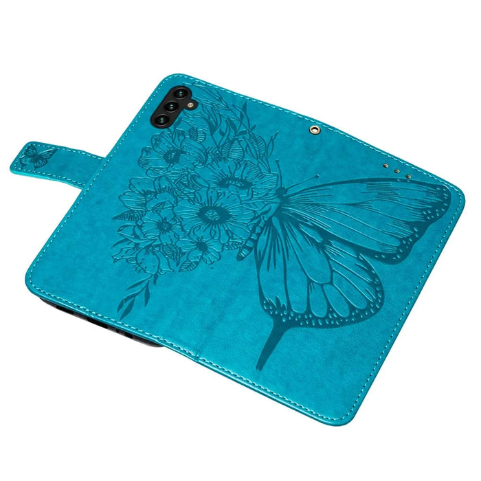 For Samsung Galaxy A54 5G Wallet Case with Wrist Strap Butterfly Imprint Leather Phone Cover - Blue - 4