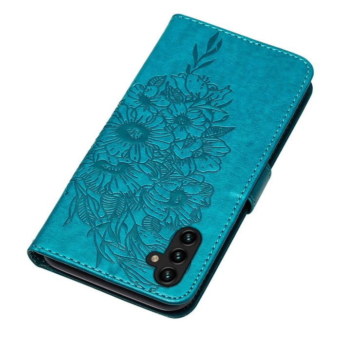 For Samsung Galaxy A54 5G Wallet Case with Wrist Strap Butterfly Imprint Leather Phone Cover - Blue - 5