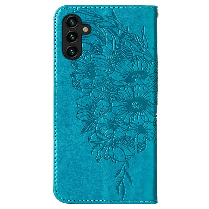 For Samsung Galaxy A54 5G Wallet Case with Wrist Strap Butterfly Imprint Leather Phone Cover - Blue - 7