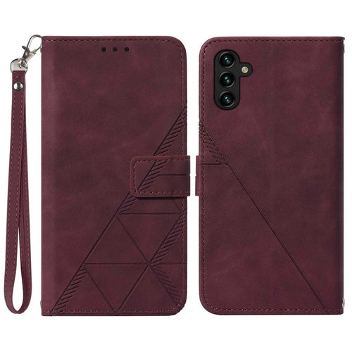 For Samsung Galaxy A54 5G Leather Case with Hand Strap Wallet Stand Phone Cover - Wine Red - 1