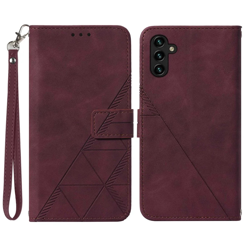 For Samsung Galaxy A54 5G Leather Case with Hand Strap Wallet Stand Phone Cover - Wine Red - 1