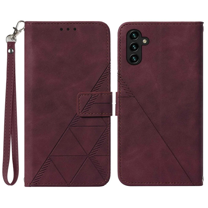 For Samsung Galaxy A54 5G Leather Case with Hand Strap Wallet Stand Phone Cover - Wine Red - 1